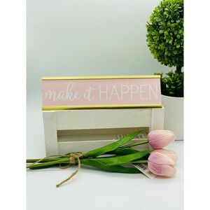 Inspirational Pink and Gold MAKE IT HAPPEN Desk Aluminum Sign
